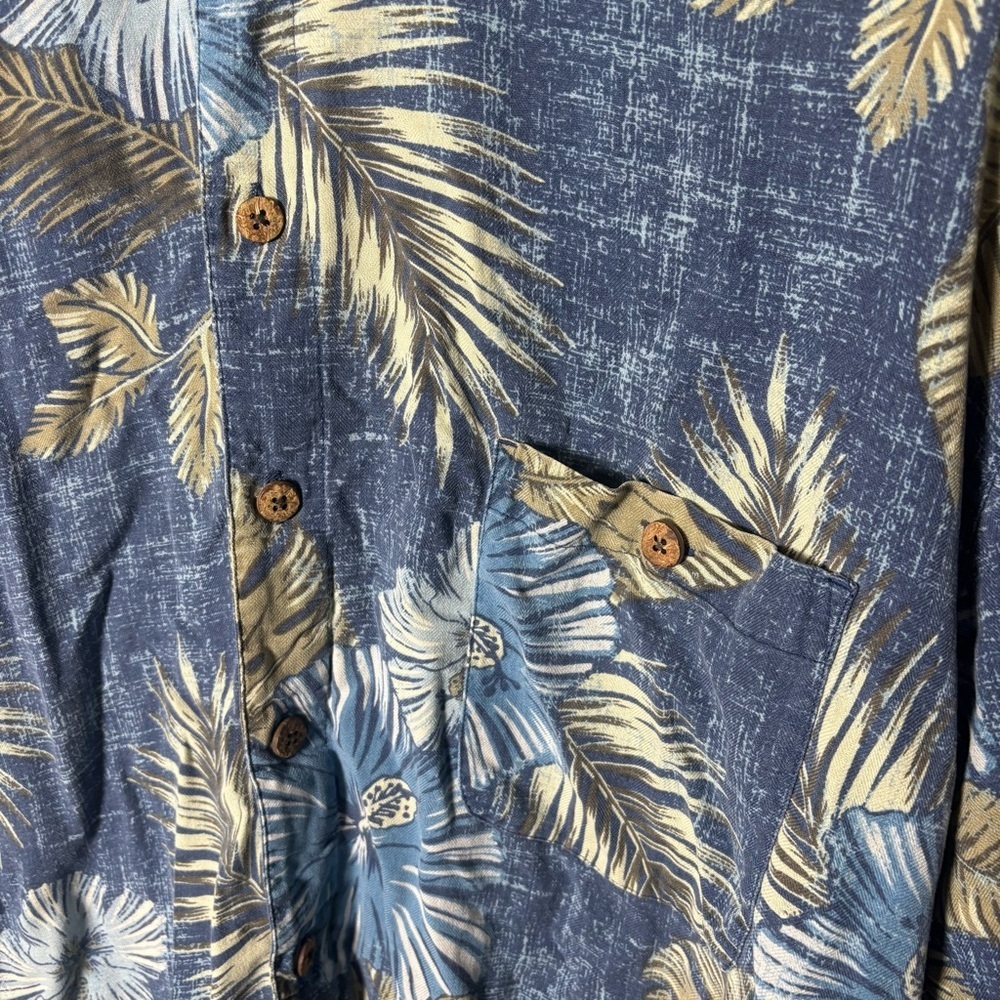 Vintage Y2K Silk Hawaiian Shirt Mens XXL Blue Tropical Aloha Camp Collar - Picture 2 of 8